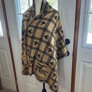 Vintage Burberry Tan and Black Wool Knit Shawl Blanket Wrap